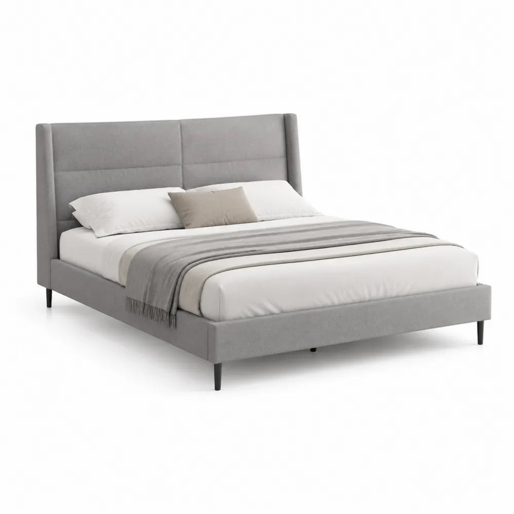 Polsterbett Doppelbett mit gepolstertem Kopfteil Polyesterbezug Grau 180 x 200 cm