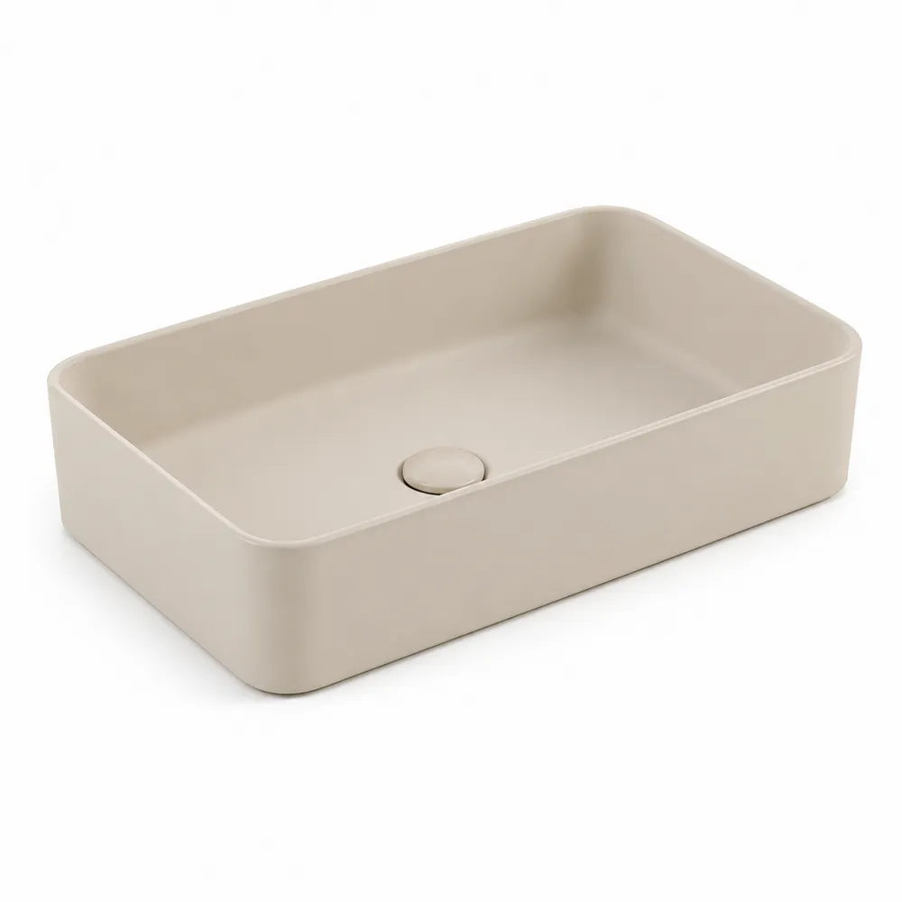 Aufsatzwaschbecken rechteckig Keramik Waschbecken Beige 60 cm x 40 cm x 12 cm