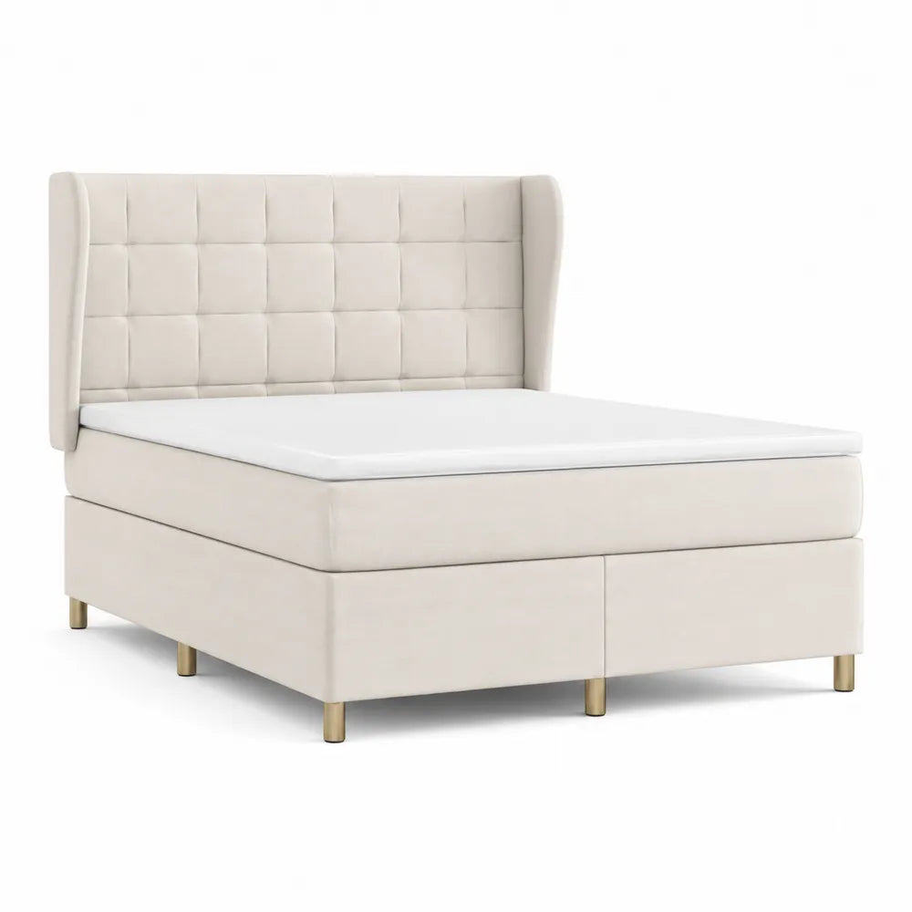 Boxspringbett Doppelbett mit gepolstertem Kopfteil Polyester Bezug Beige 180 x 200 cm