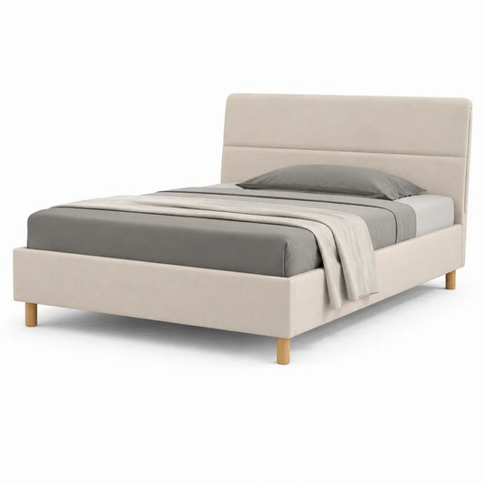 Polsterbett Doppelbett mit gepolstertem Kopfteil Polyesterbezug Holzfüßen Beige 160 x 200 cm