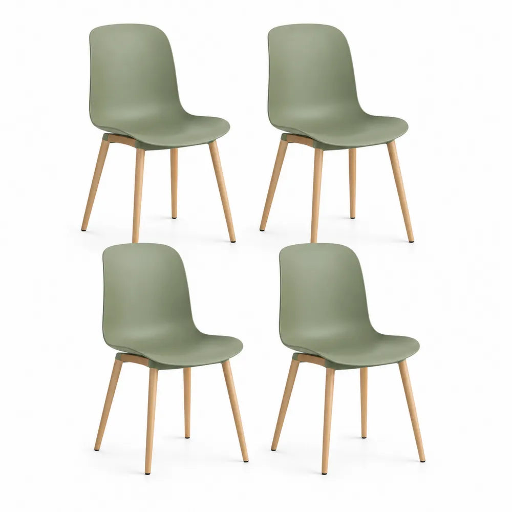 Esszimmerstuhl Set 4-teilig Kunststoffschale Holzbeine Grün Natur 46 x 55 x 82 cm