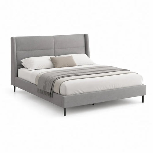 Polsterbett Doppelbett mit gepolstertem Kopfteil Polyesterbezug Grau 180 x 200 cm