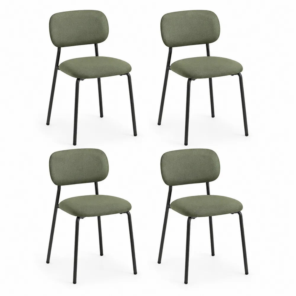 Esszimmerstuhl Set 4 Stück Polsterstuhl Stoffbezug Metallbeine Olivgrün Schwarz 45 cm x 55 cm x 82 cm