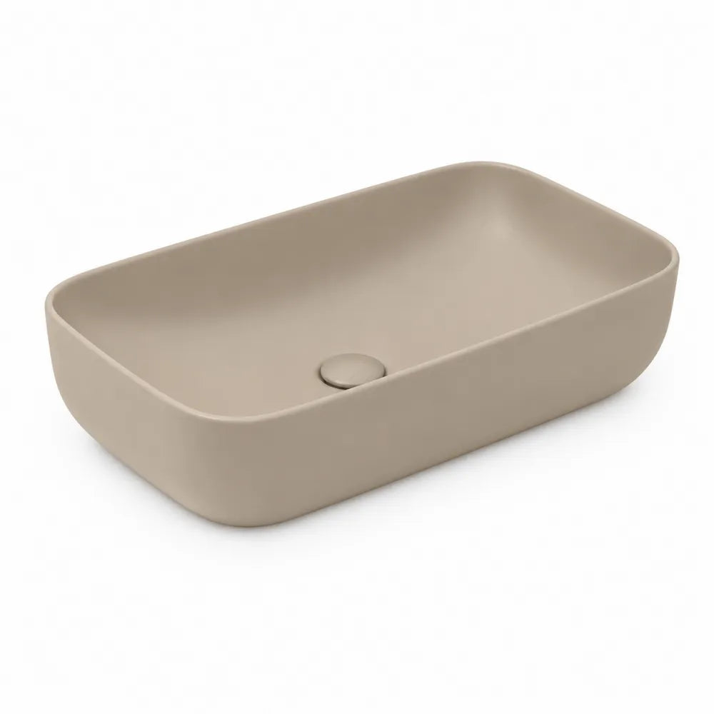 Aufsatzwaschbecken Mineralguss rechteckig abgerundet Beige 60 x 40 x 12 cm