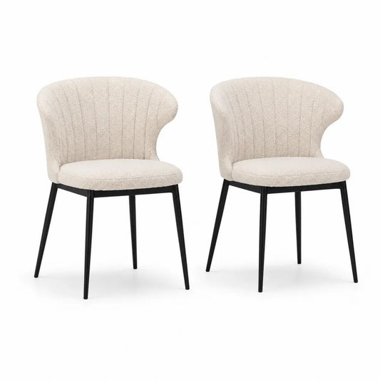 Esszimmerstuhl Set 2-teilig Polsterstuhl Boucle Bezug Metallbeine Creme Schwarz 55 x 60 x 82 cm