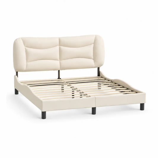 Polsterbett Doppelbett mit gepolstertem Kopfteil Polyesterbezug Holzlattenrost Beige 180 x 200 cm
