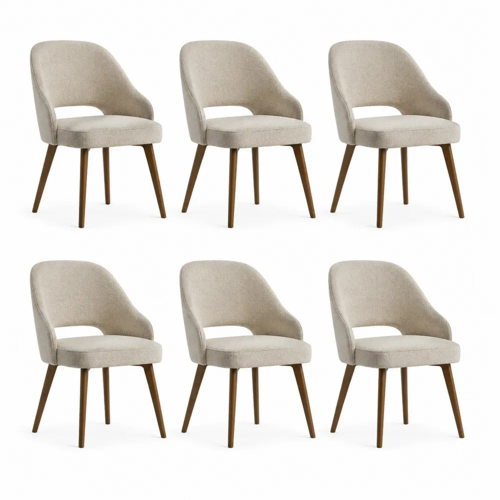 Esszimmerstuhl Set 6 Stück Polsterstuhl Stoffbezug Holzbeine Beige Natur 58 cm x 62 cm x 82 cm