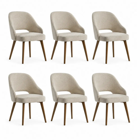 Esszimmerstuhl Set 6 Stück Polsterstuhl Stoffbezug Holzbeine Beige Natur 58 cm x 62 cm x 82 cm