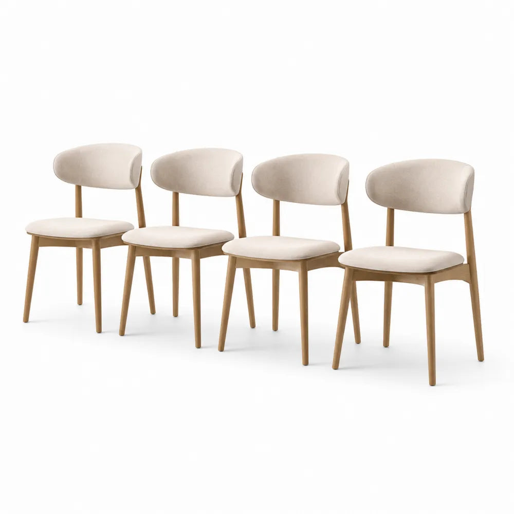 Esszimmerstuhl Set 4-teilig Polsterstuhl Boucle Bezug Holzbeine Beige Natur 50 x 55 x 82 cm