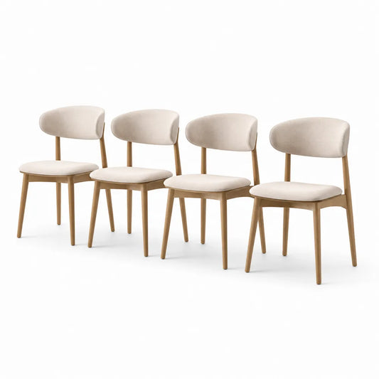 Esszimmerstuhl Set 4-teilig Polsterstuhl Boucle Bezug Holzbeine Beige Natur 50 x 55 x 82 cm