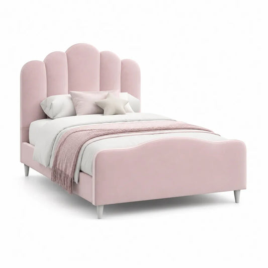 Polsterbett Doppelbett mit gepolstertem Kopfteil Polyesterbezug Metallfüßen Rosa 180 x 200 cm