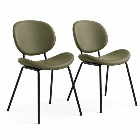 Esszimmerstuhl Set 2-teilig Polsterstuhl PU Kunstlederbezug Schaumstofffüllung Stahlbeine Olivgrün Schwarz 52 x 58 x 82 cm